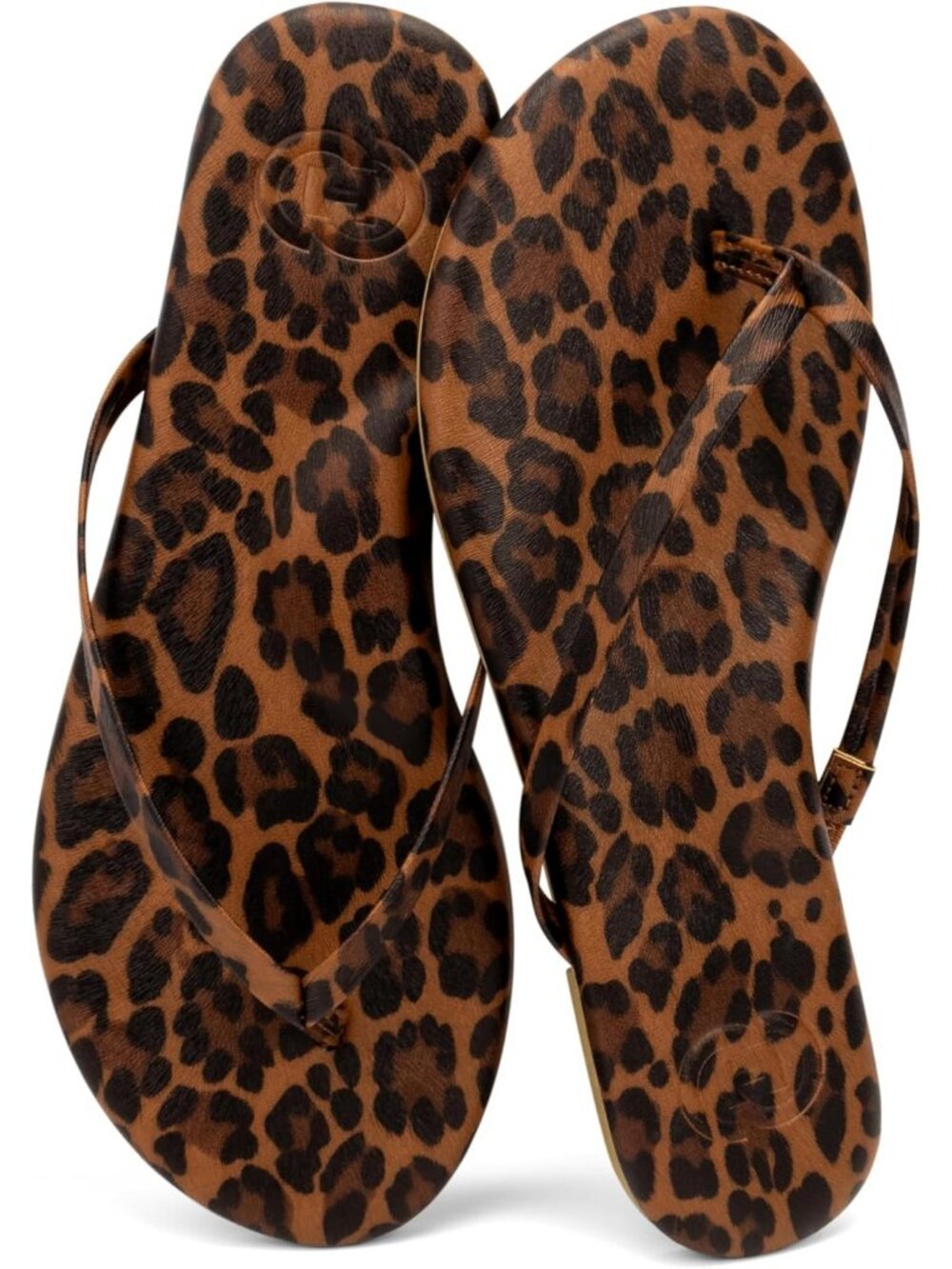 Women's Leopard Summer Faux Leather Memory Foam Thong Beach Slide Flats Sandals